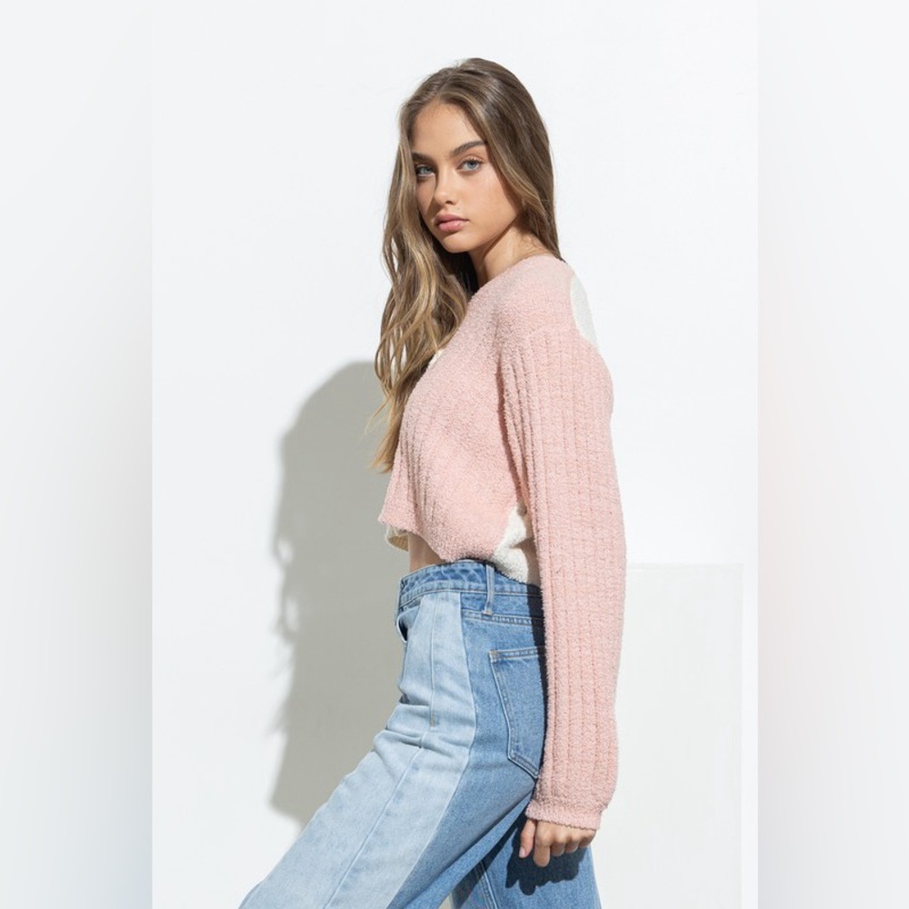 Colorblock Soft Button Down Cropped Cardigan - image 7